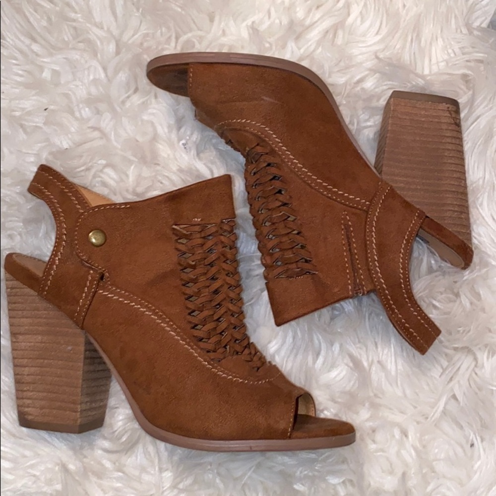 Tan suede high heels